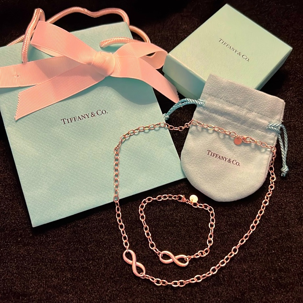 Tiffany Co. Infinity Thick Chain Necklace + Bracelet Set